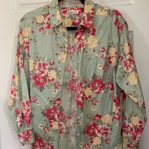 Talbots Floral Cotton Blouse - Red and Cream